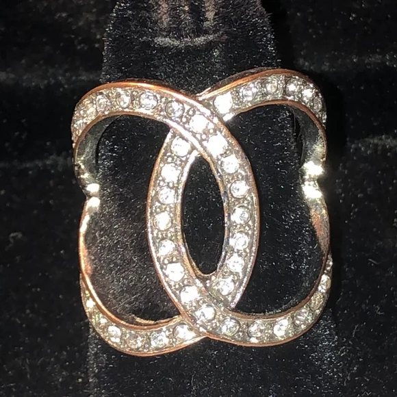 Size 7 Silver Tone CZ Rhinestone Open Boho Statement Ring - Picture 2 of 8